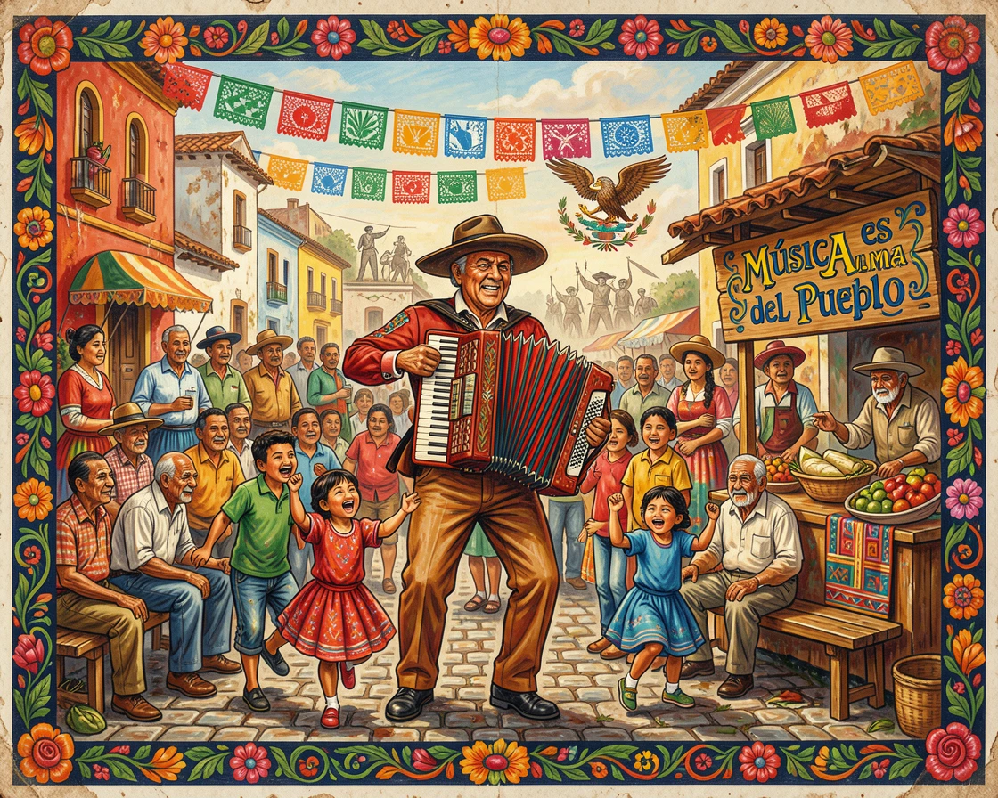 A street musician playing an accordion in a busy square