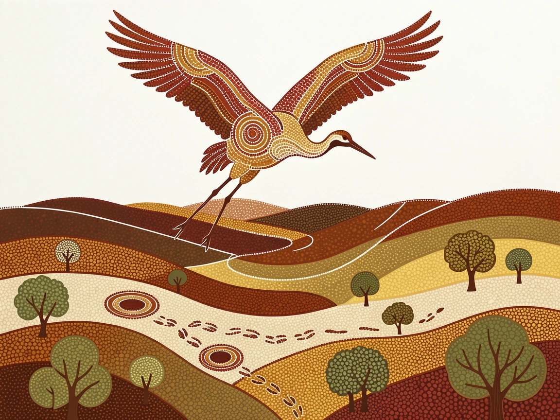 A sandhill crane circling above an open valley