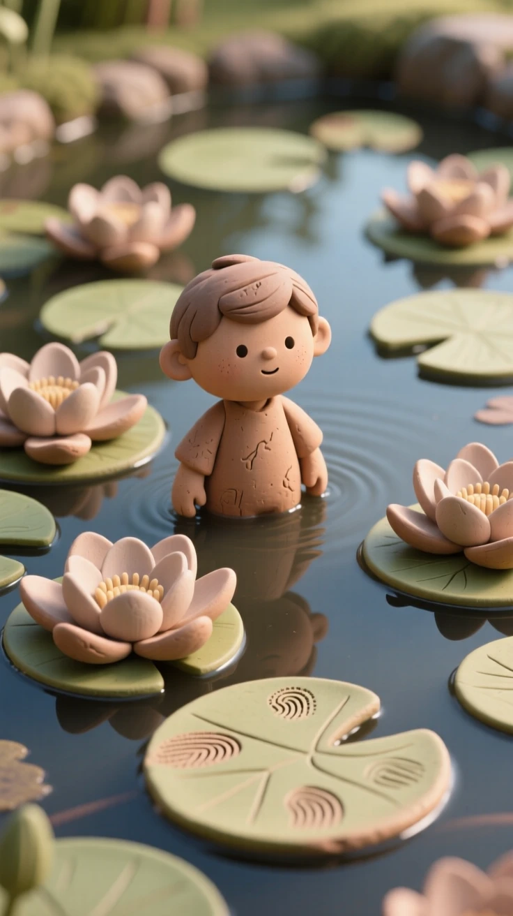 A quiet pond covered entirely in blooming water lilies
