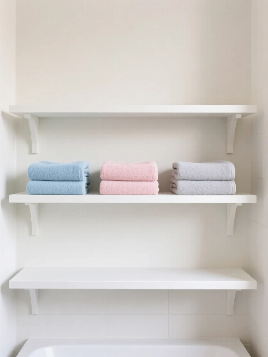 A laundry room with neatly folded towels