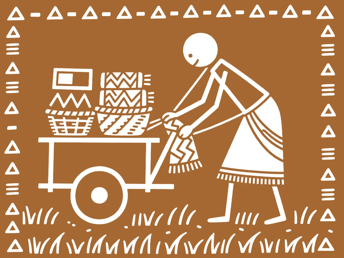 A weaver loading a cart with the day's goods.