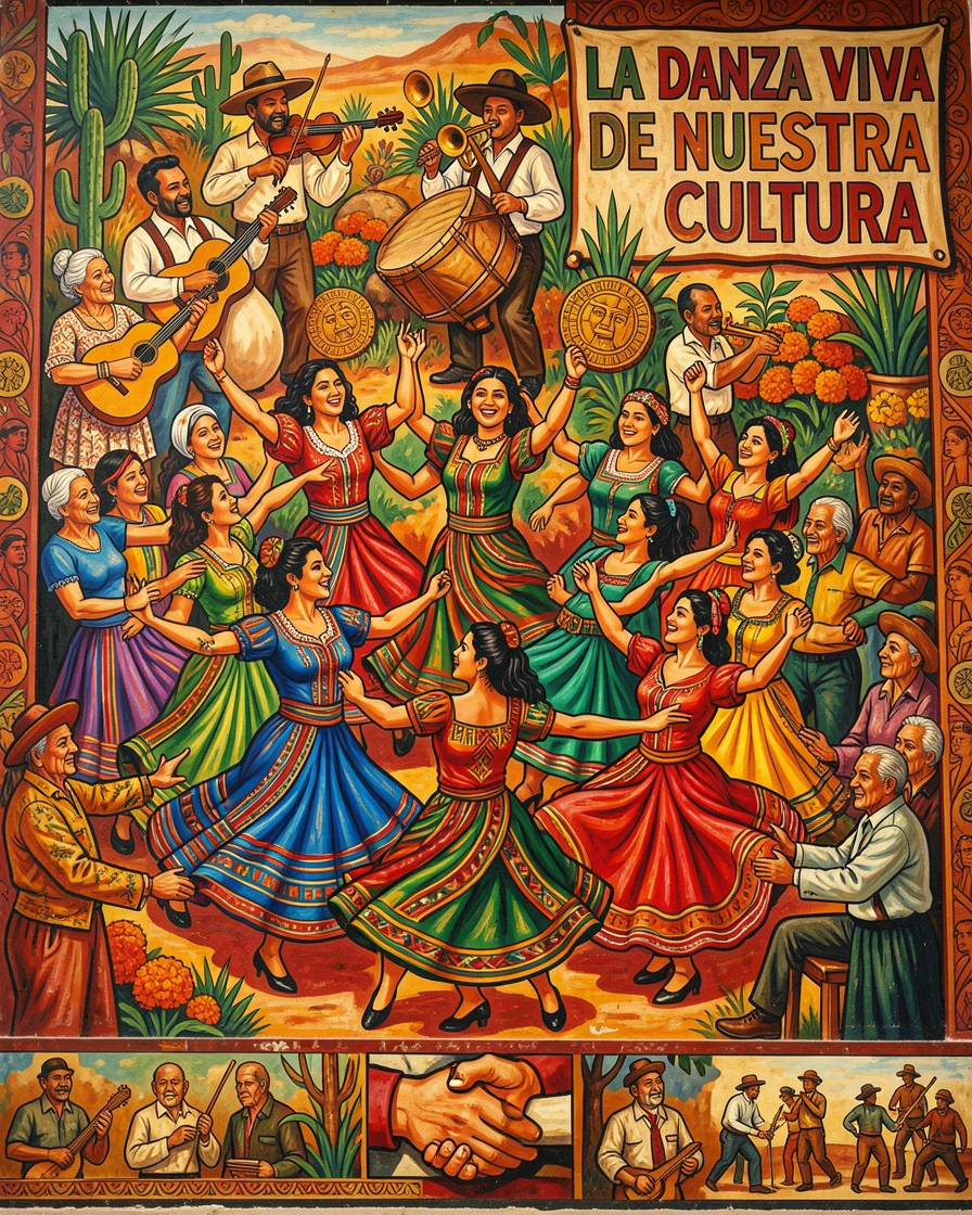 A group of dancers moving to live traditional music