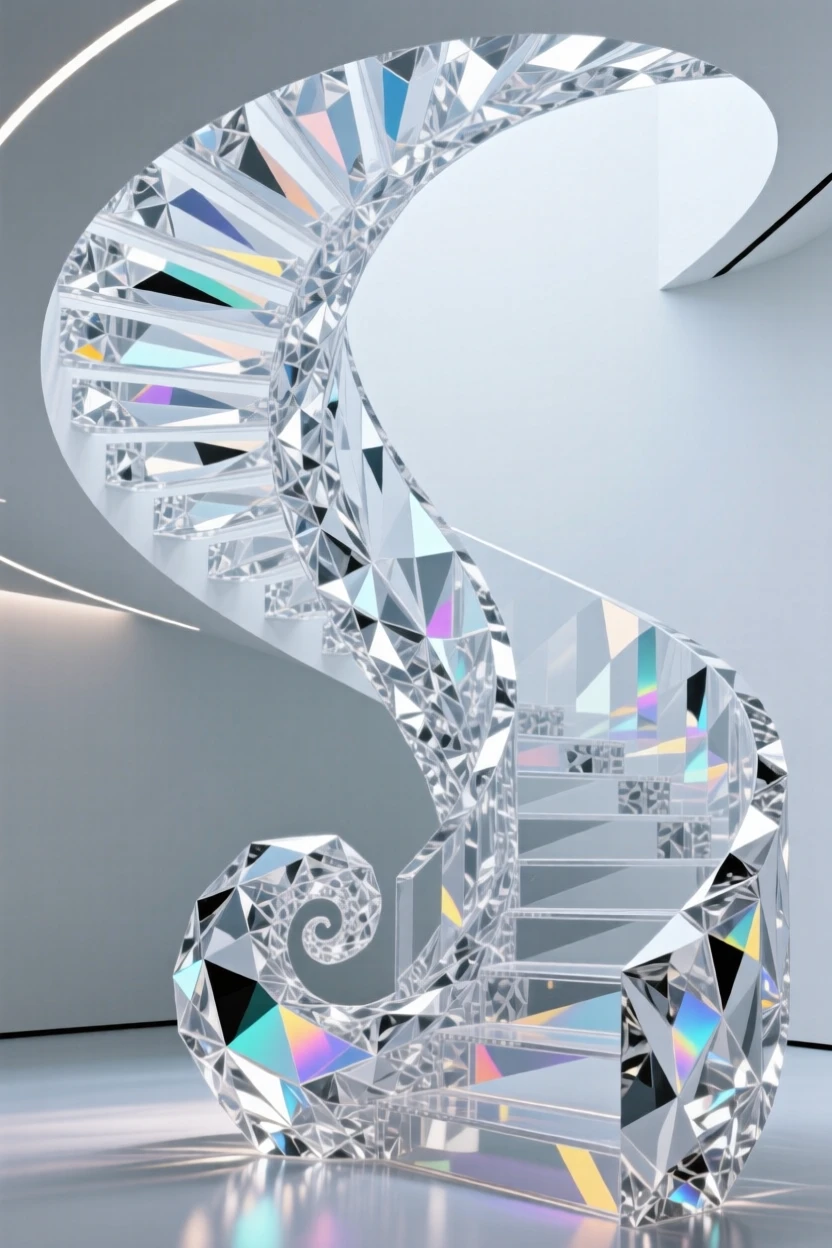 The dramatic spiral interior of a modern art museum staircase.