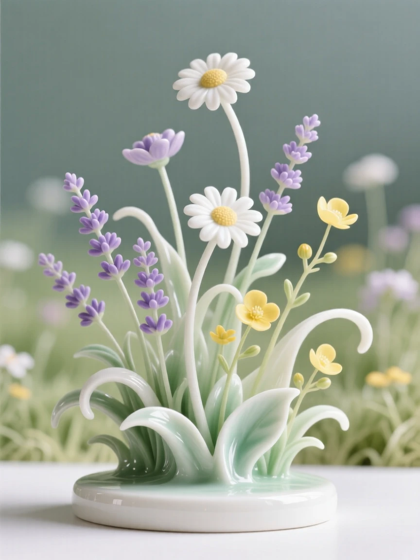 A tranquil meadow of wildflowers swaying in the breeze, utterly peaceful and inviting.