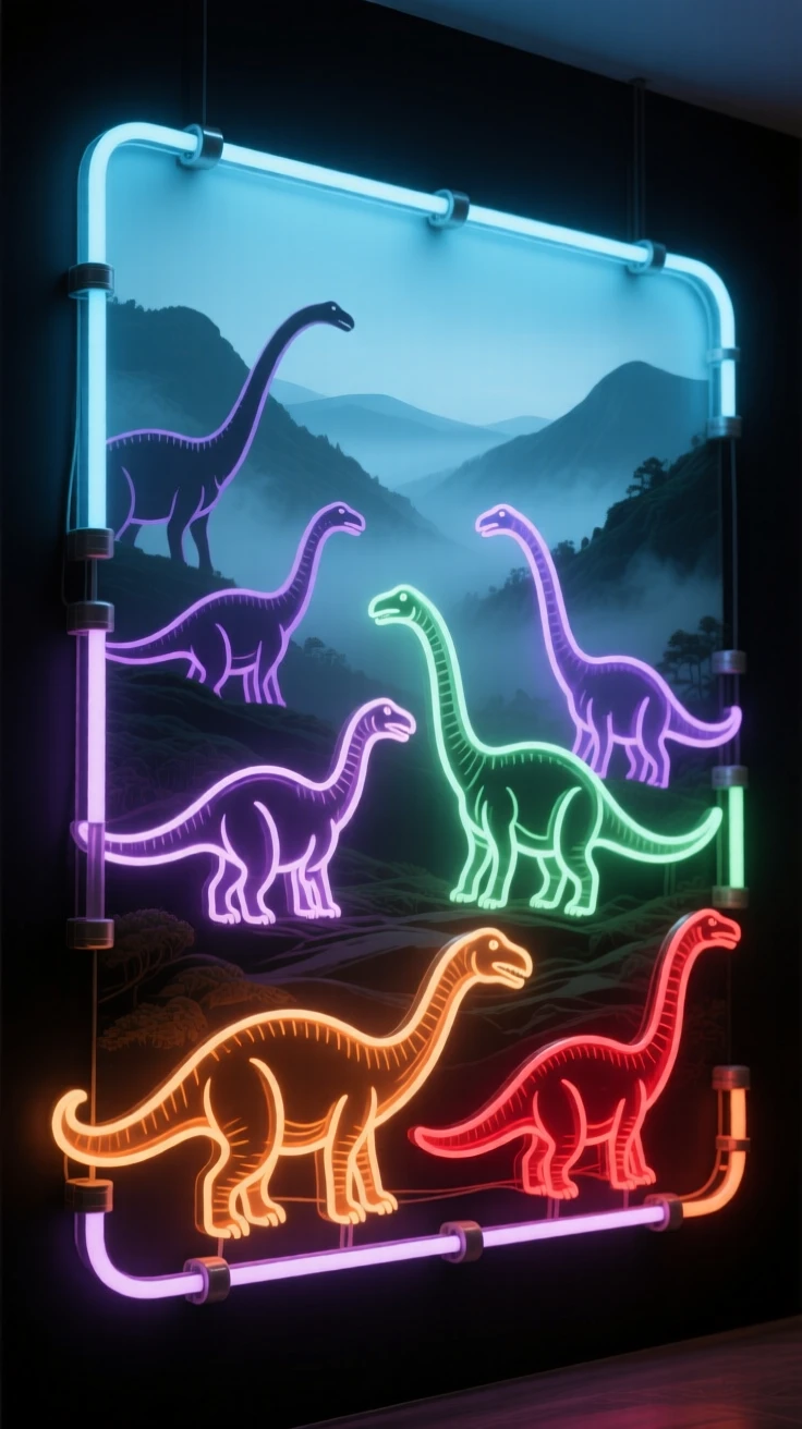 A Parasaurolophus herd calling to each other across a misty valley.