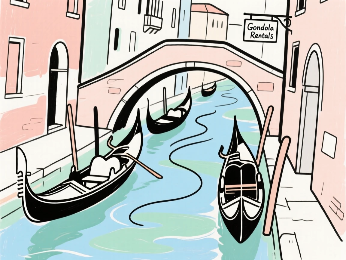 A Venetian canal lined with gondolas