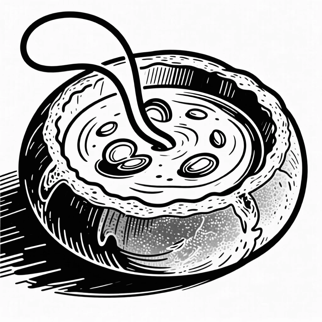 A bowl of fresh clam chowder served in a bread bowl.