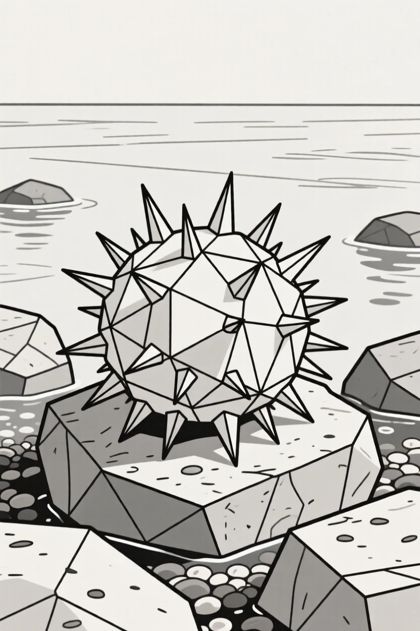 A sea urchin resting among tide pool rocks