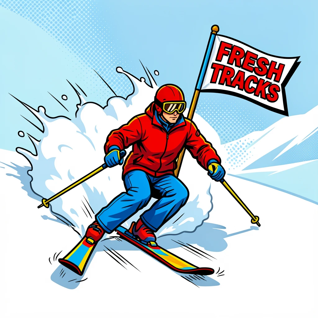 A skier carving fresh tracks down a powdery slope