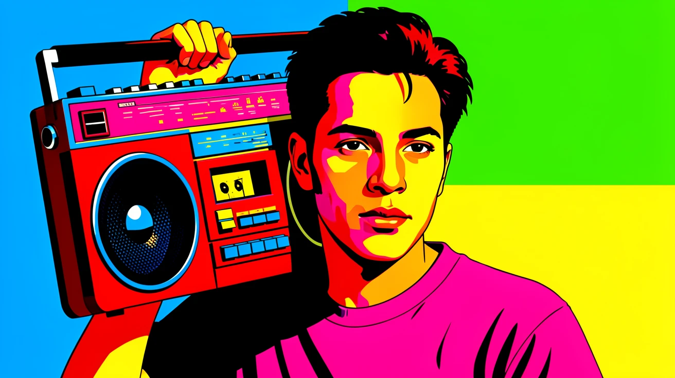 Old-school boombox on a shoulder