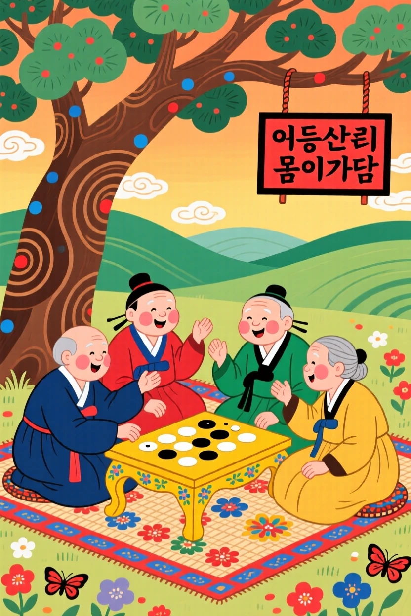 A group of elders playing a board game under a shade tree.