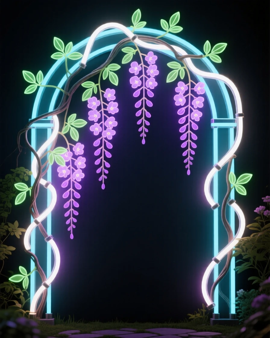 A climbing wisteria vine draping over a garden archway.