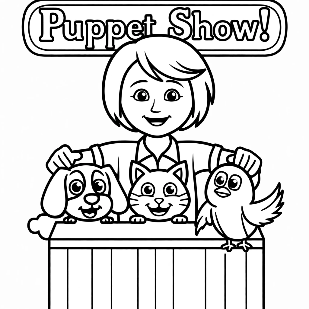 A puppeteer performing a show with colorful hand puppets