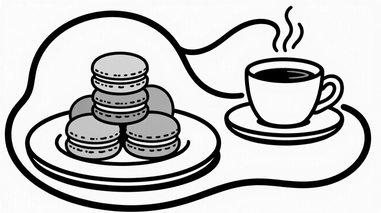 A plate of colorful macarons paired with a cup of espresso.