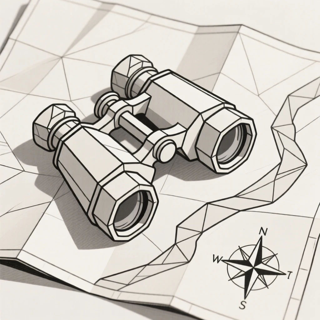 A pair of antique binoculars resting on a map