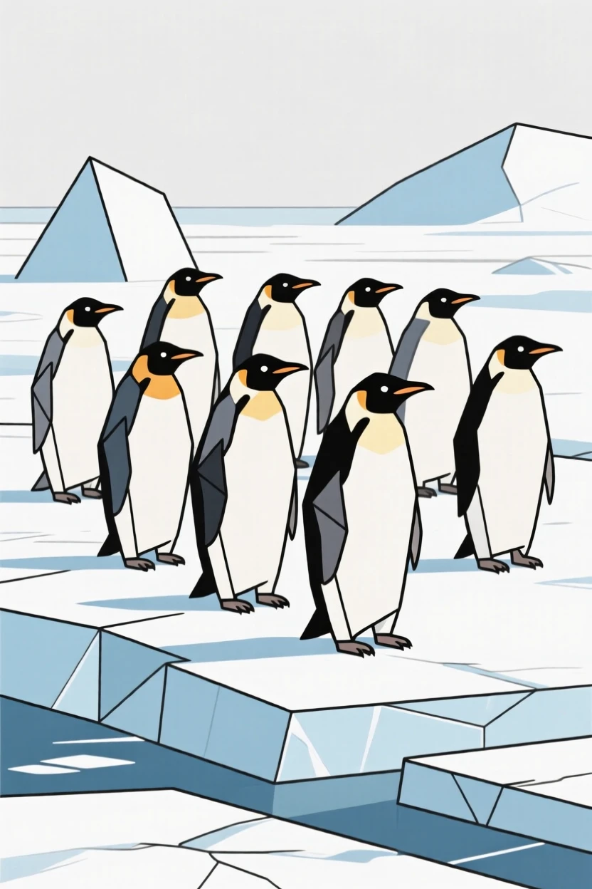 A penguin colony standing on Antarctic ice