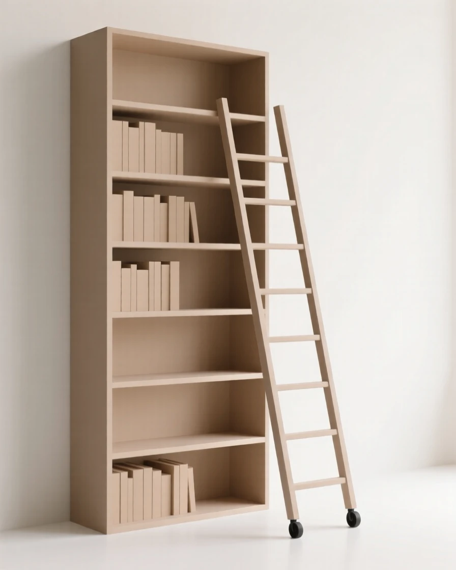 A home library with a rolling ladder