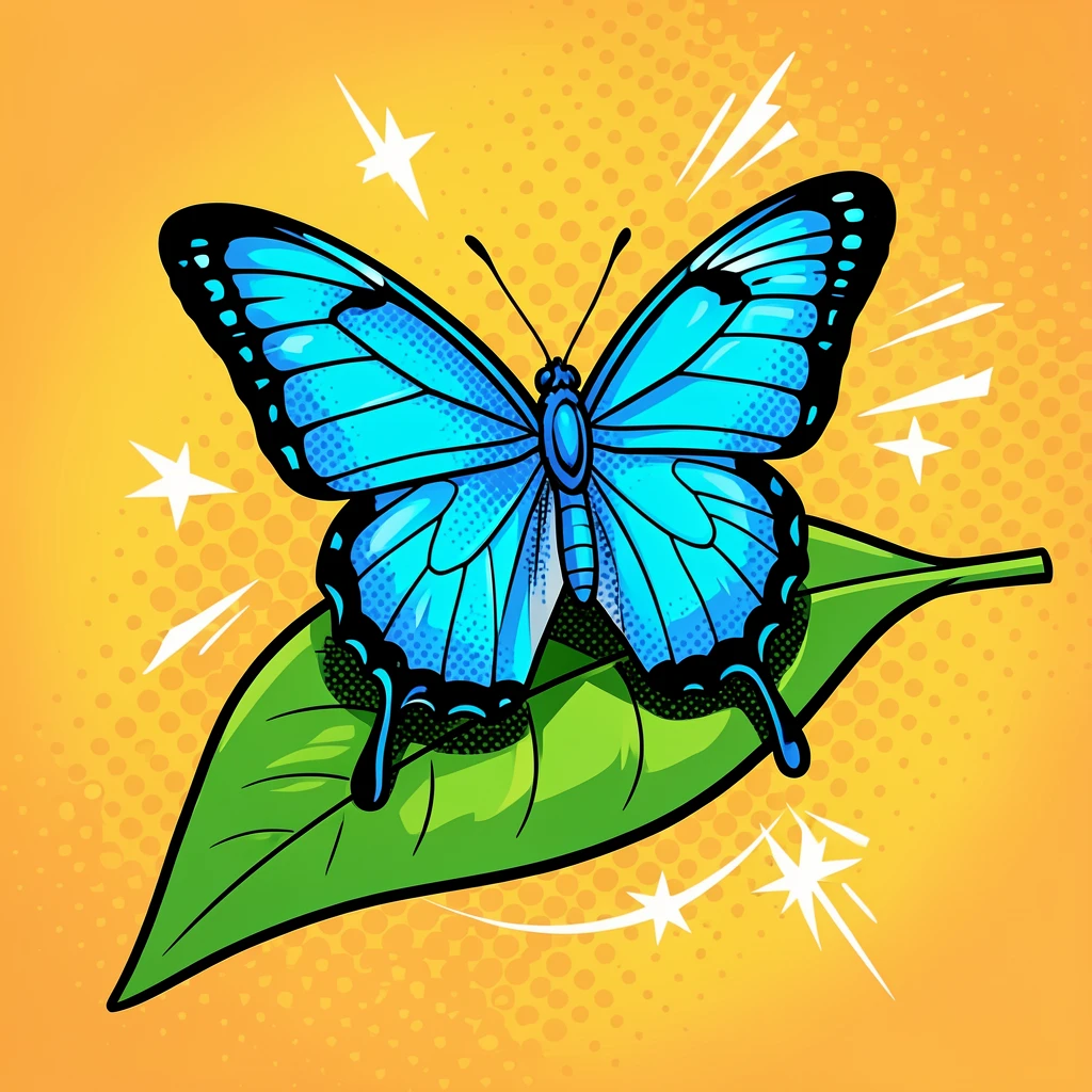 A clear morpho butterfly resting on a leaf