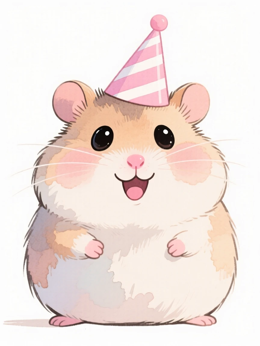 A chubby hamster wearing a tiny party hat