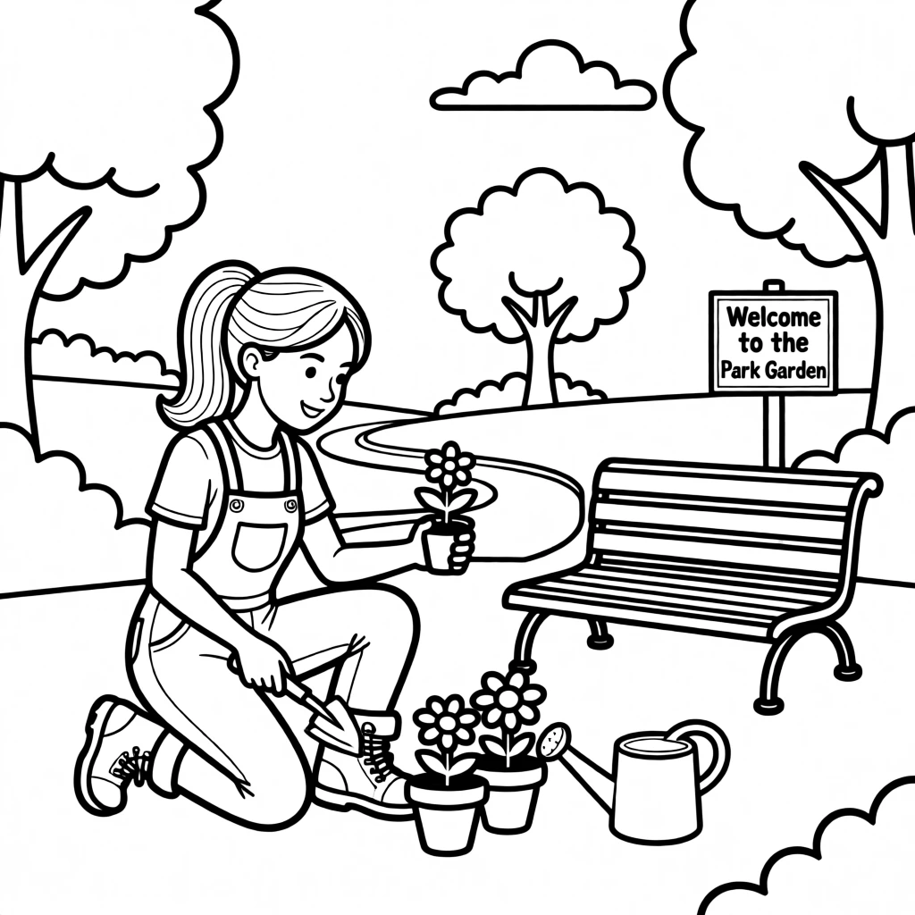 A garden designer planting flowers in a public park
