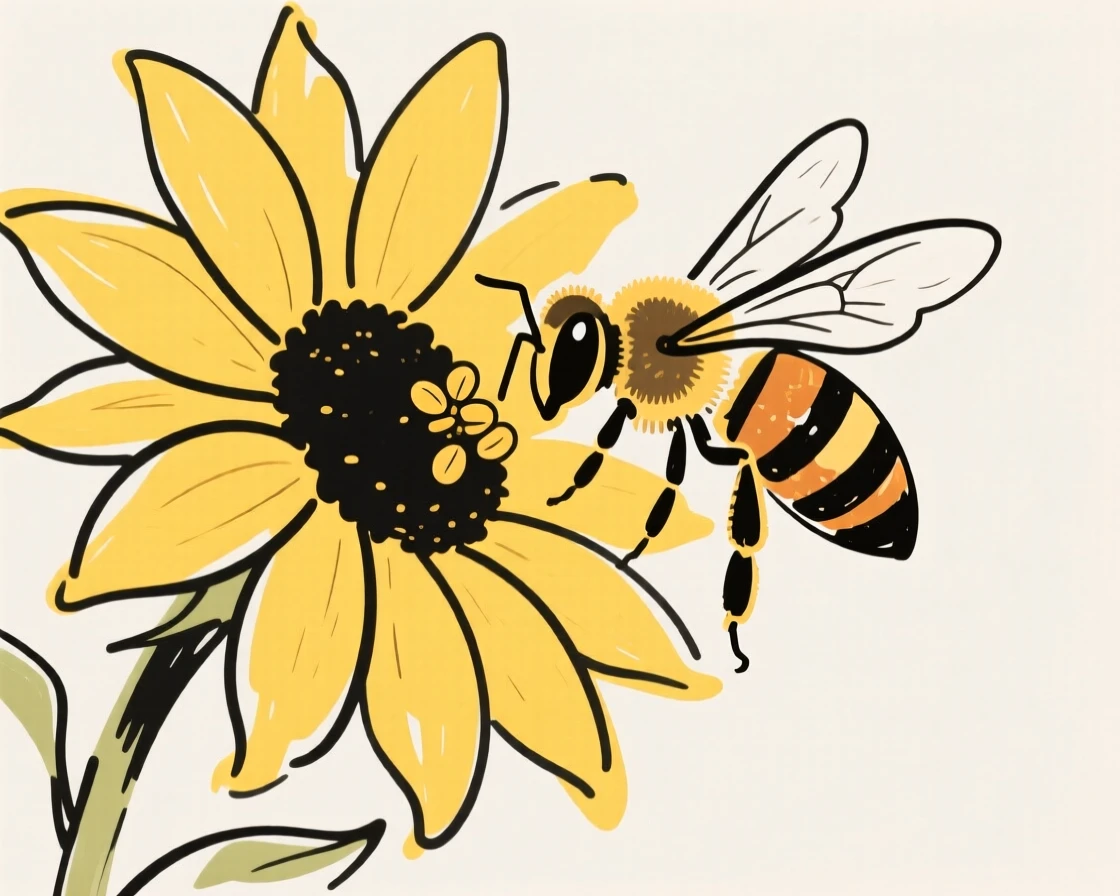 A honeybee collecting pollen from a bright sunflower.