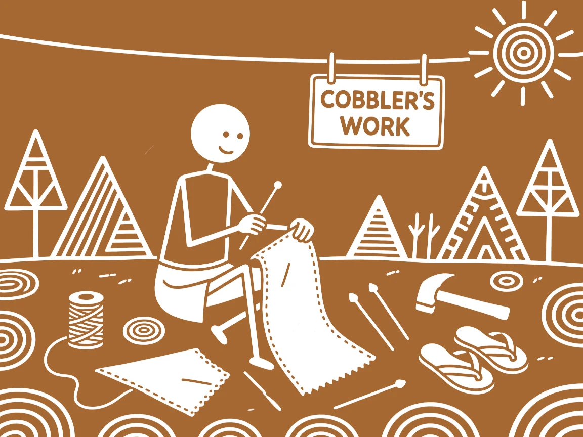 A cobbler preparing materials for the next day's work.