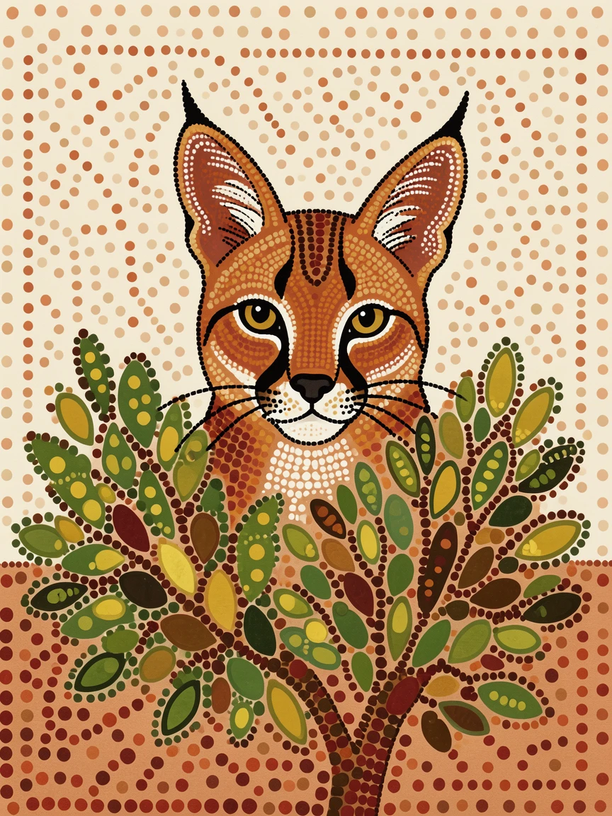 A curious caracal peeking from behind a bush