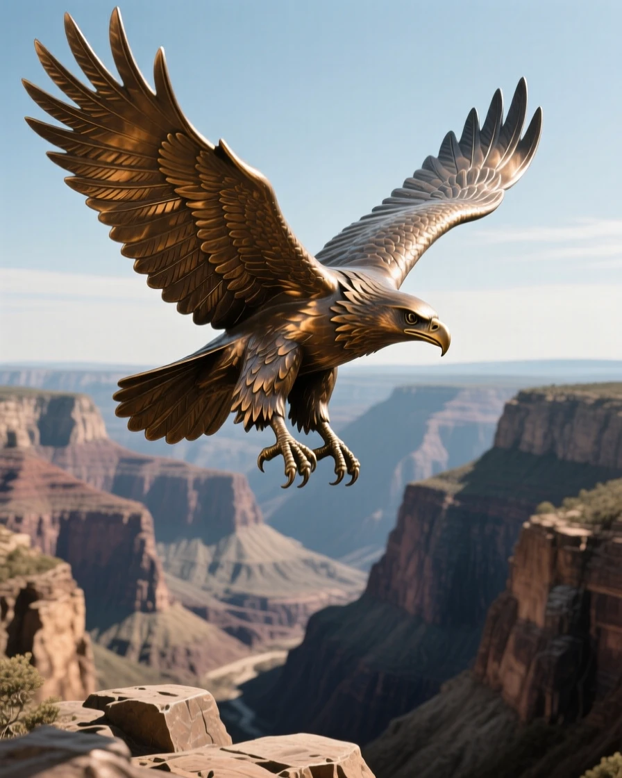 A hawk circling above a dramatic canyon, in a moment of raw, untamed beauty, evoking wonder and majesty