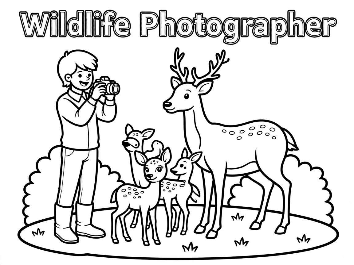 A wildlife photographer capturing a photo of a family of deer