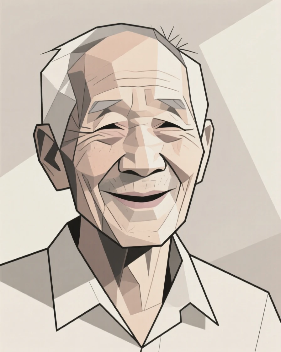 An elderly man with a weathered face and gentle smile