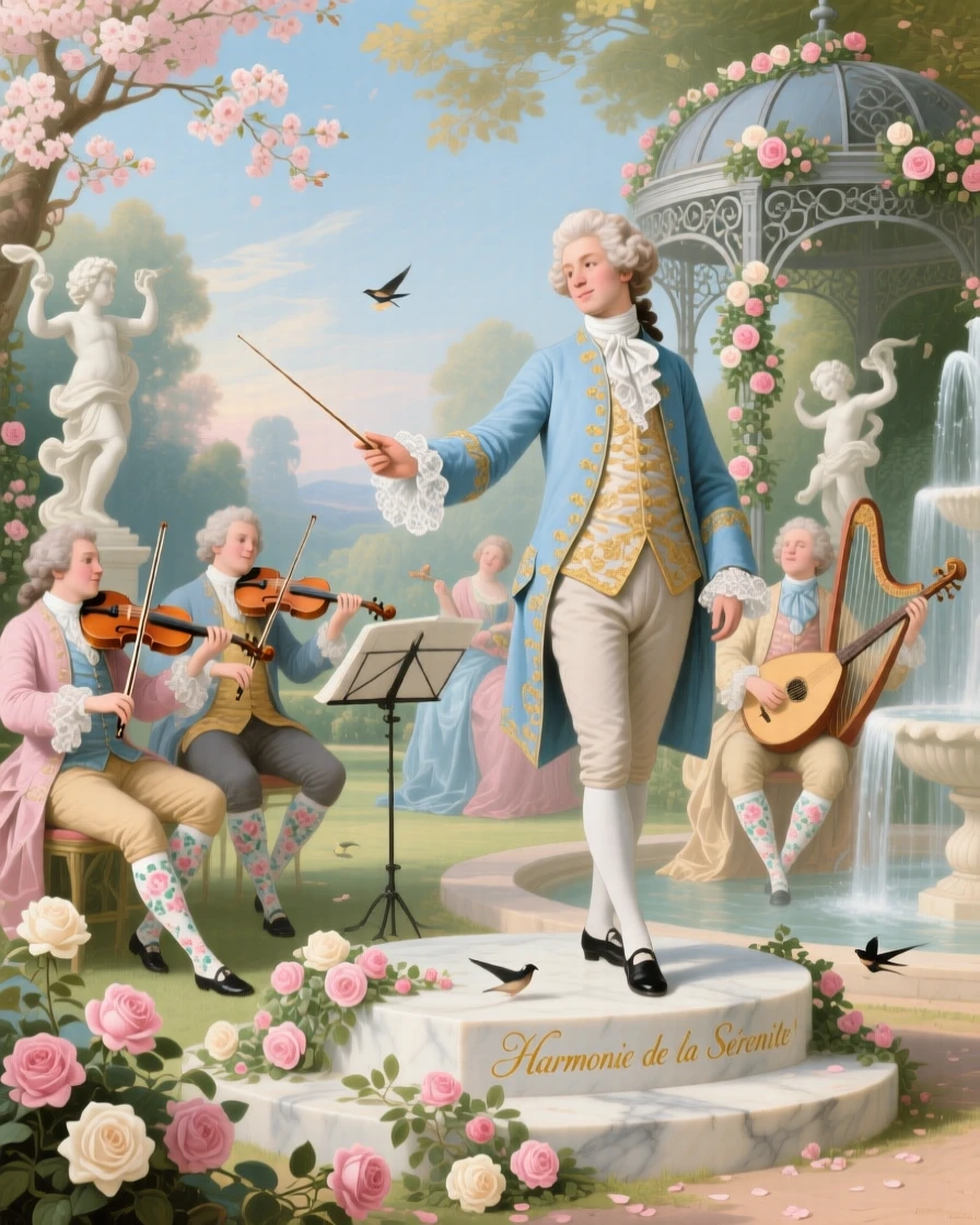A gentleman conducting a small orchestra at an outdoor celebration  