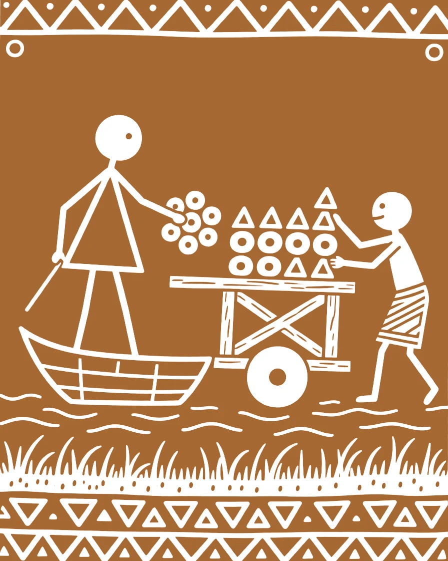 A boatman loading a cart with the day's goods.
