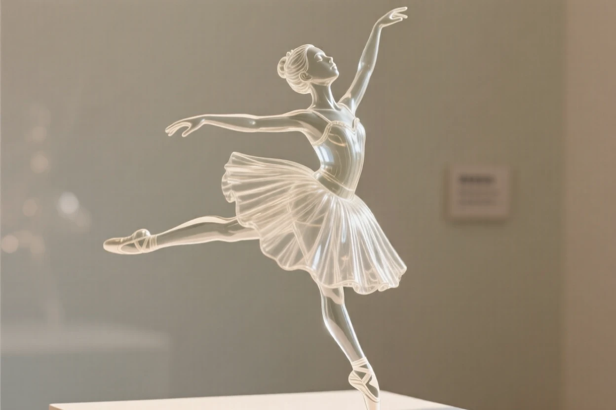 A young ballerina mid-leap, softly lit by warm natural light, shallow depth of field isolating the subject, expression full of genuine emotion.