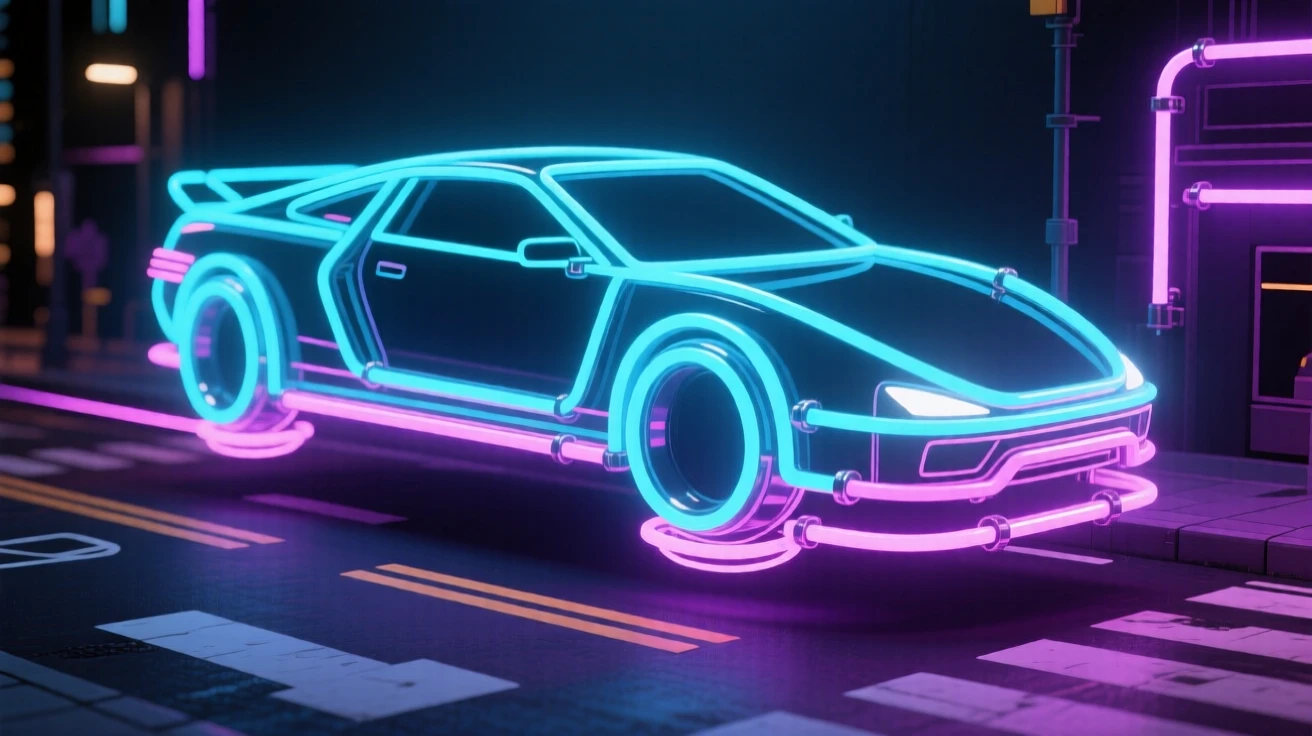 A futuristic hovercar gliding above a busy city street.