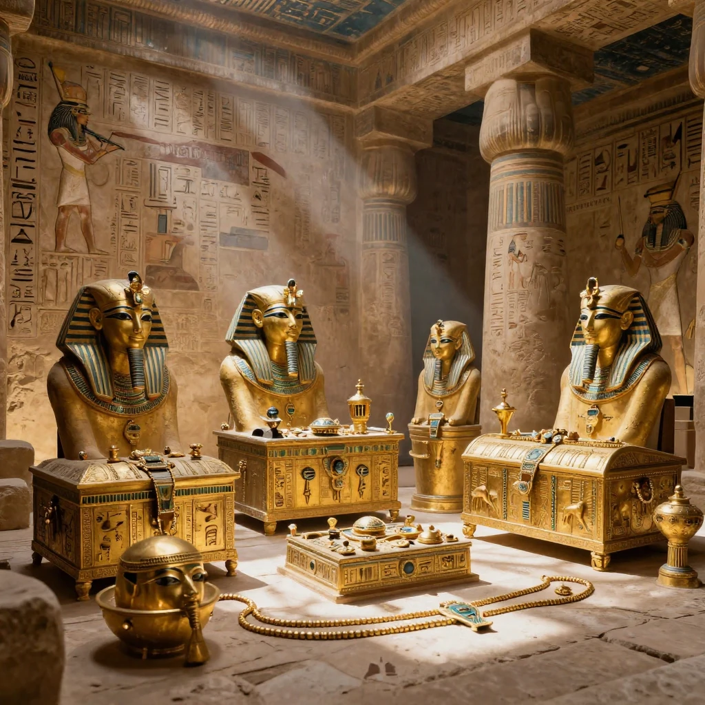 An ancient Egyptian pharaoh's tomb filled with golden artifacts