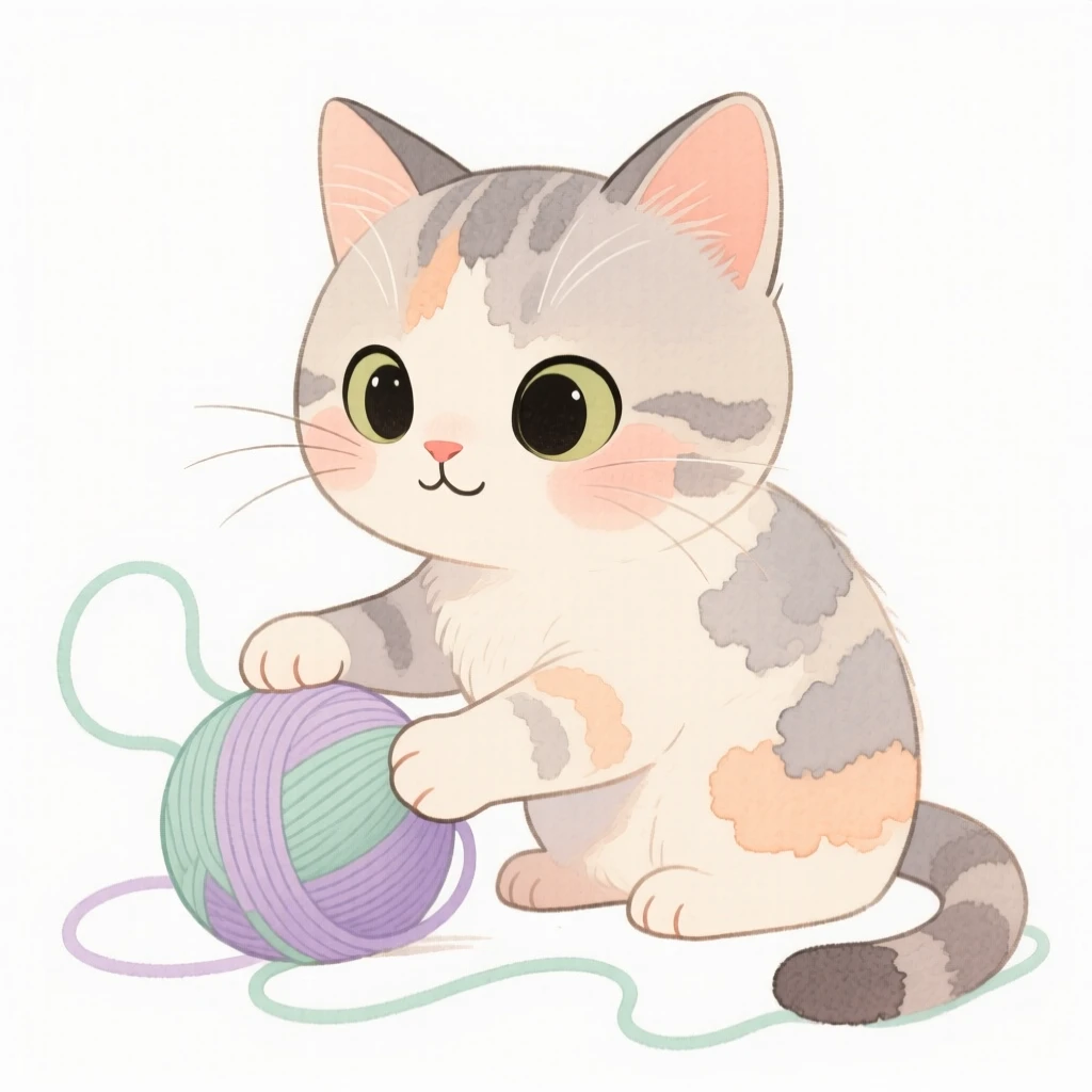 A curious kitten playing with a ball of yarn