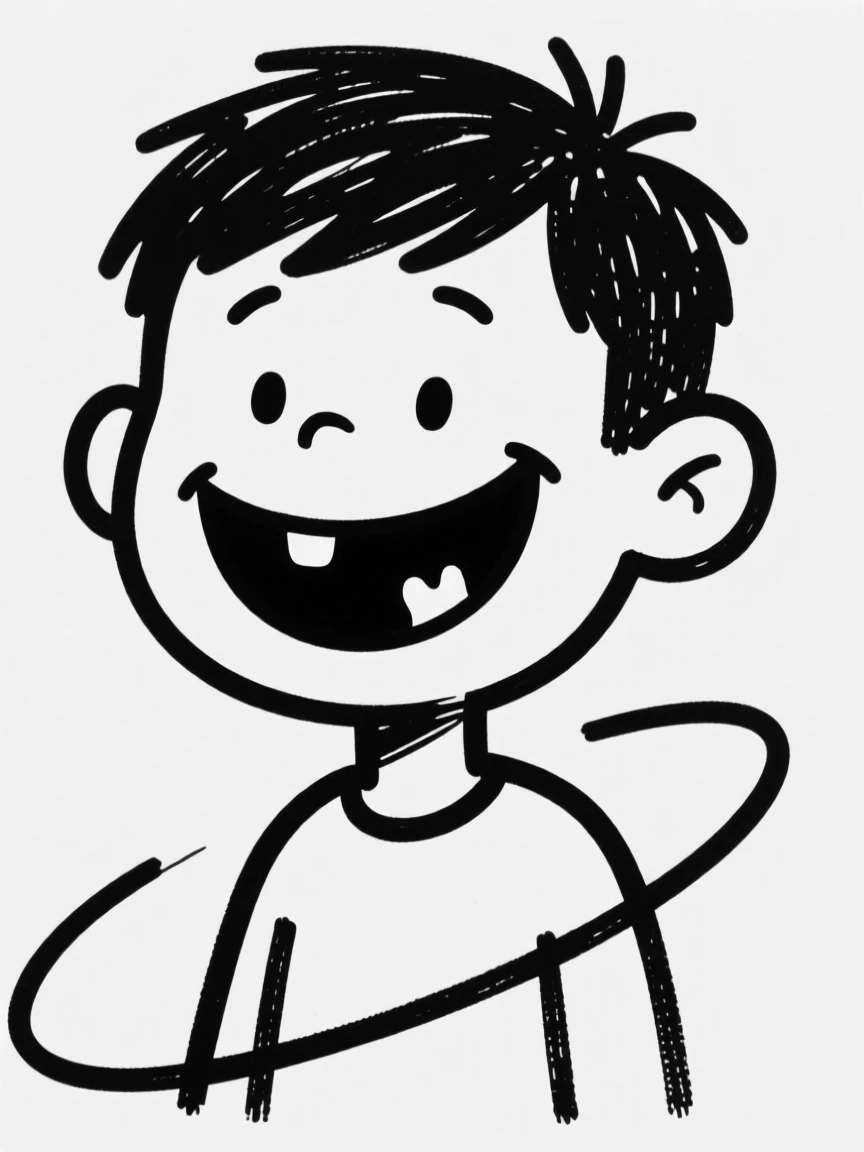 A boy proudly showing off a gap where his first tooth used to be.