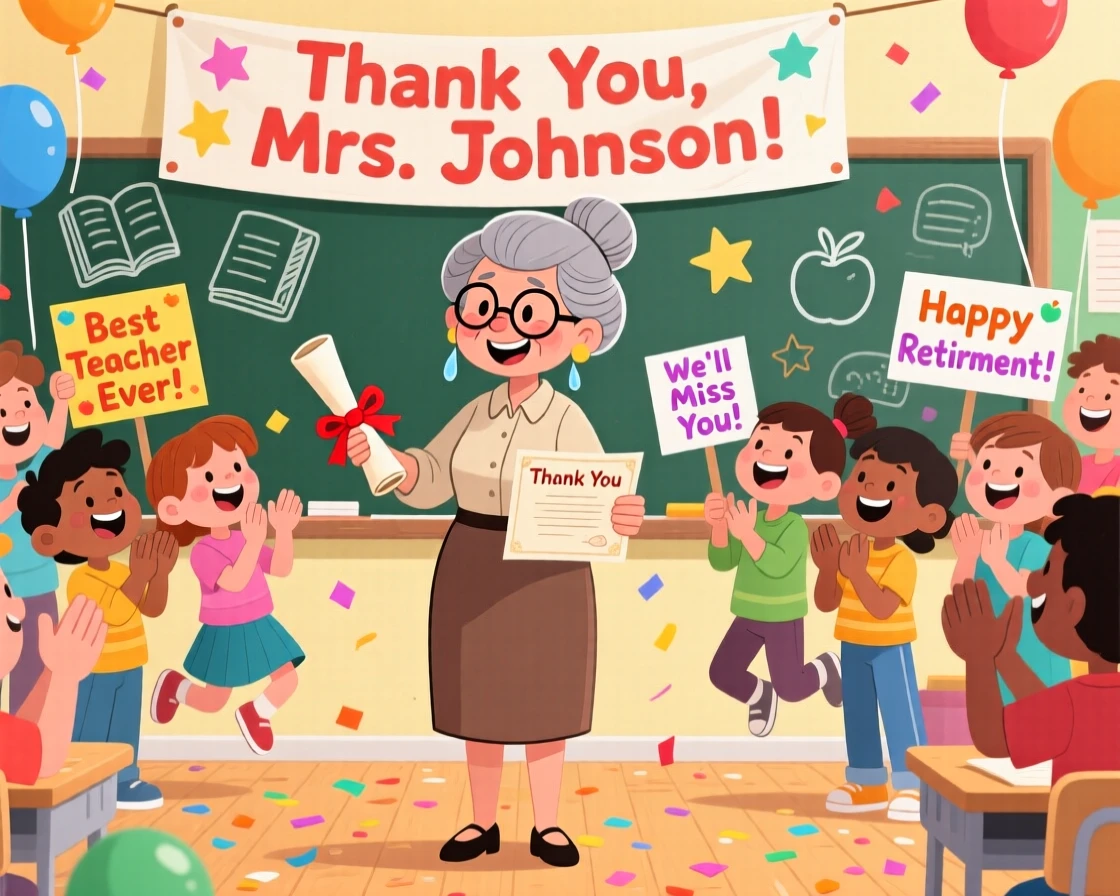 A veteran teacher retiring to a standing ovation from students.