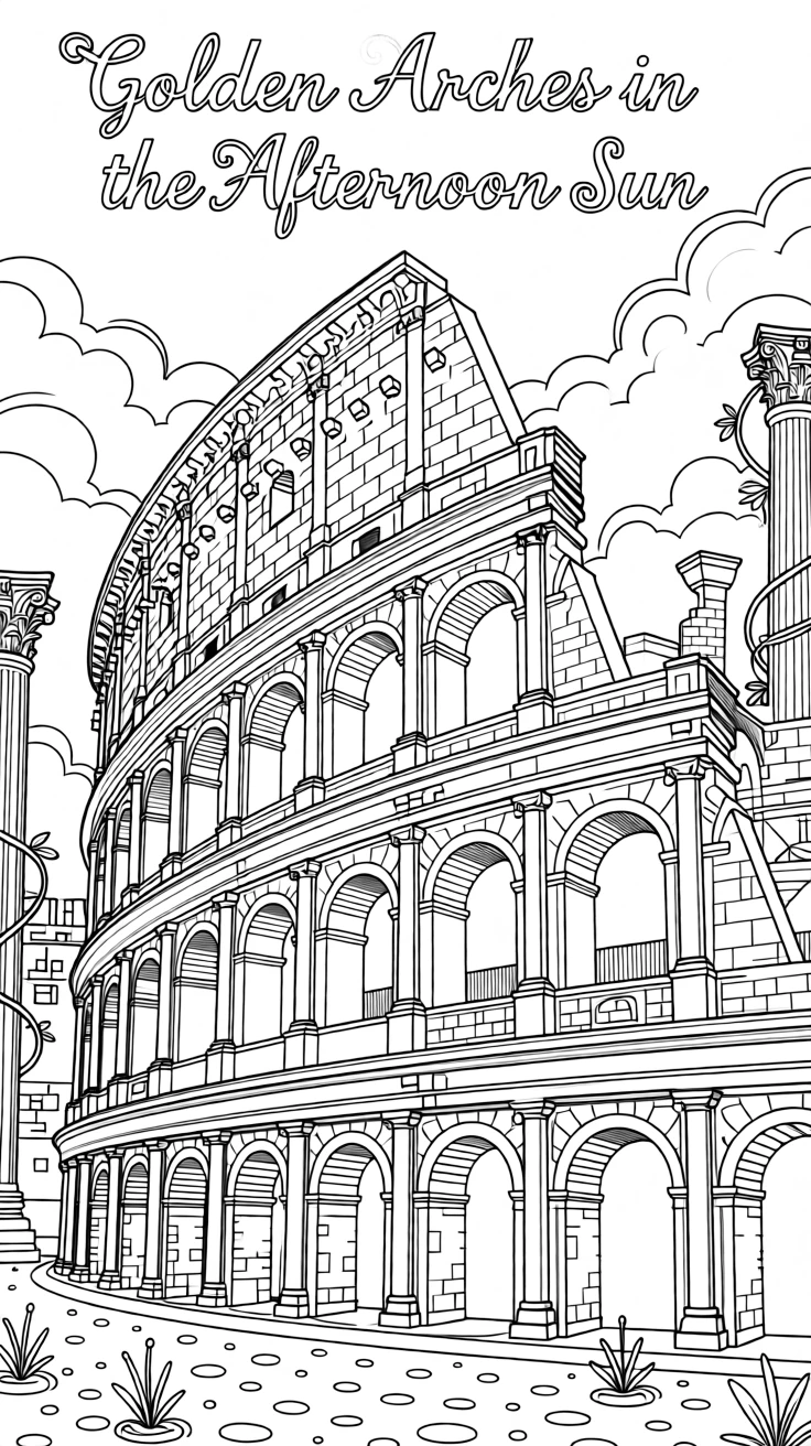 The Colosseum's arches glowing gold in the late afternoon sun.