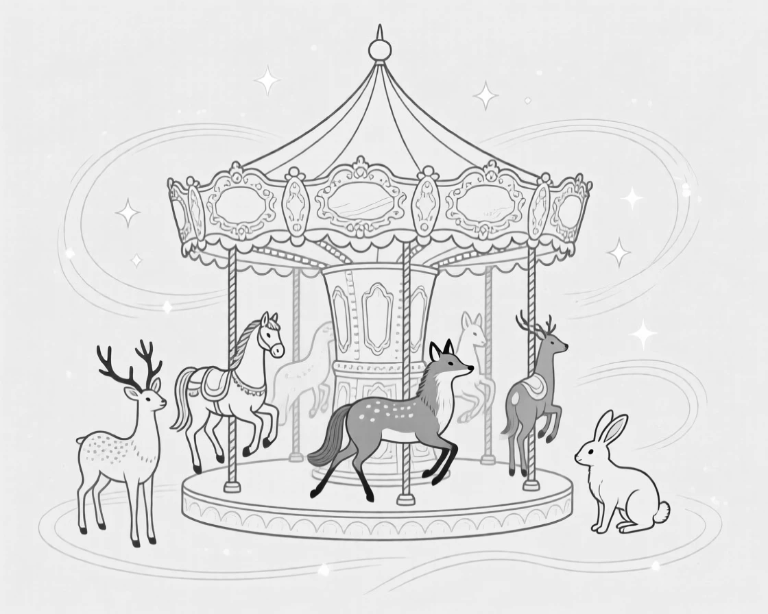 A magical carousel with animals that come alive at night
