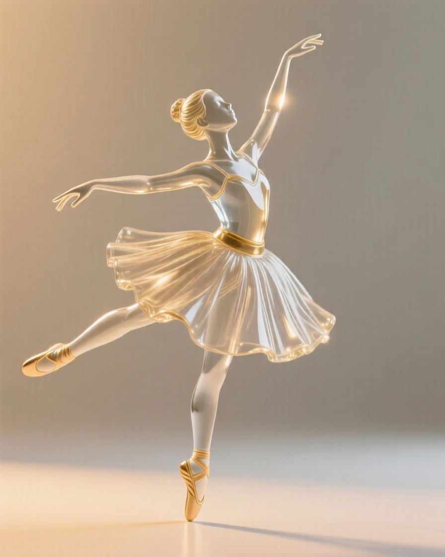 A young ballerina mid-leap captured in a candid, unposed moment, golden hour light wrapping around the figure, feeling authentic and moving.