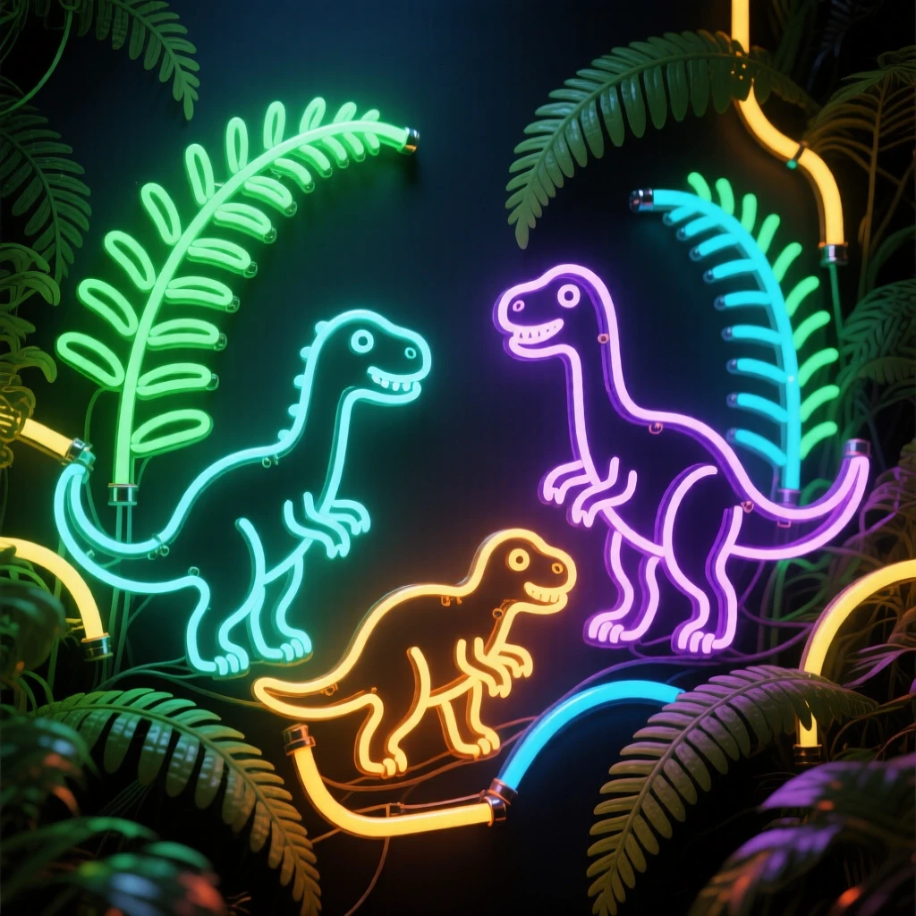 A trio of young dinosaurs exploring a fern gully.