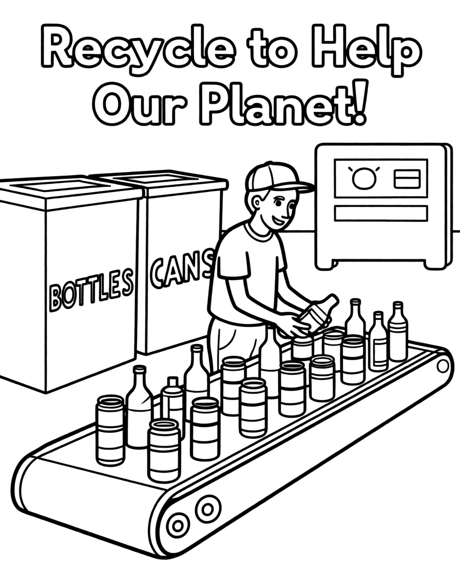 A recycling worker sorting bottles and cans at a plant
