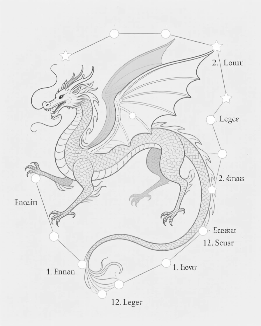 A star map constellation forming the shape of a mythical creature