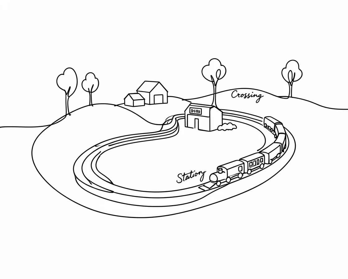 A model train set winding through a miniature countryside display