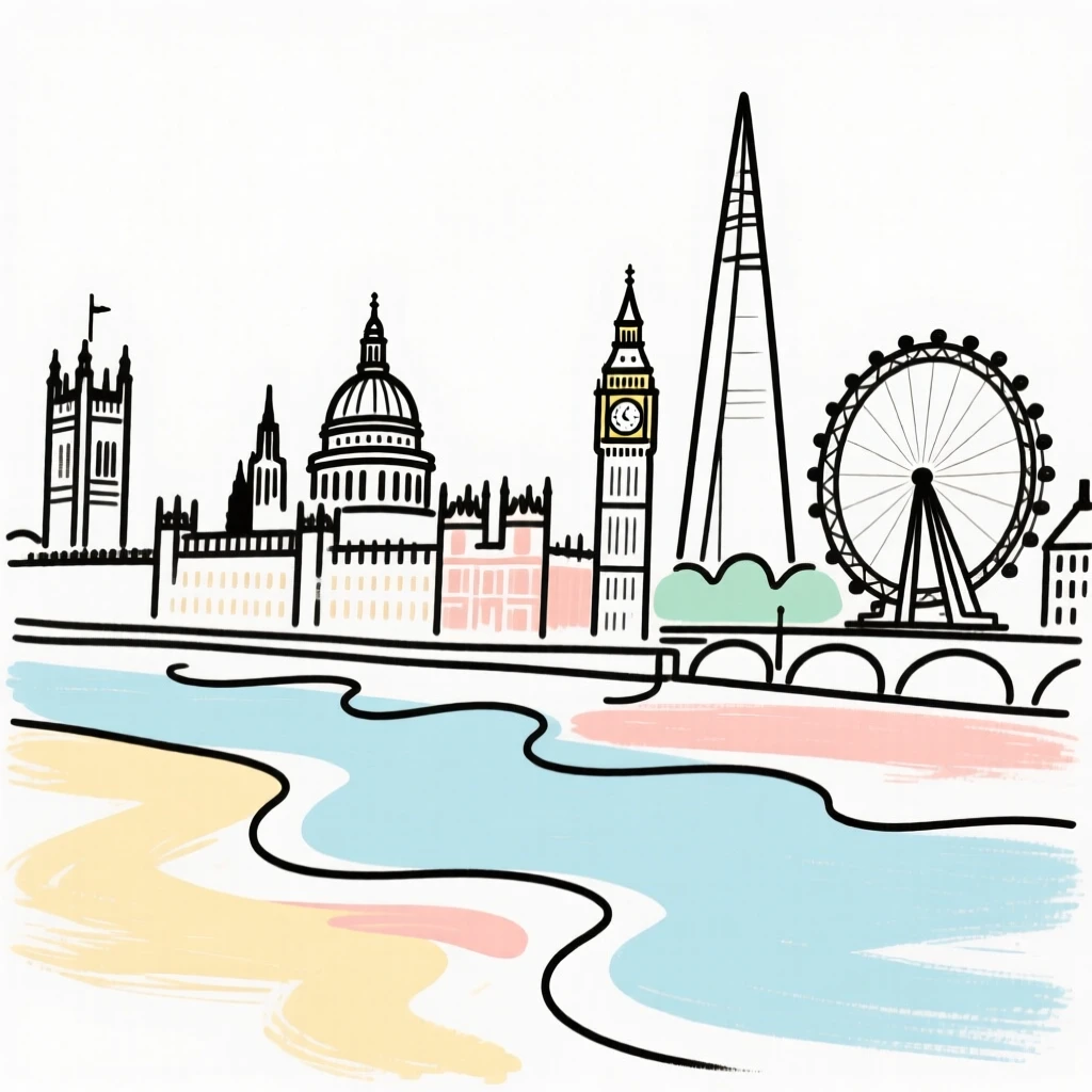 A London skyline along the Thames