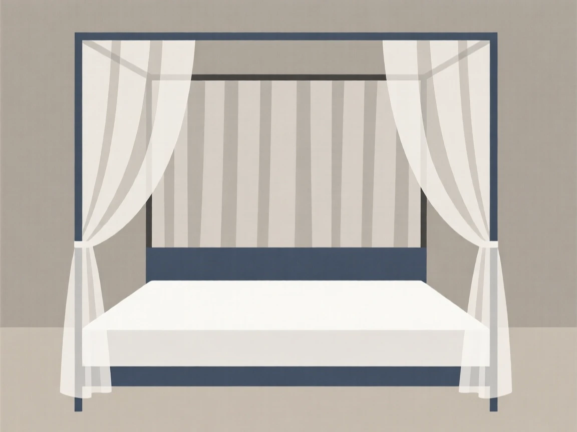 A bedroom with a canopy bed and soft curtains