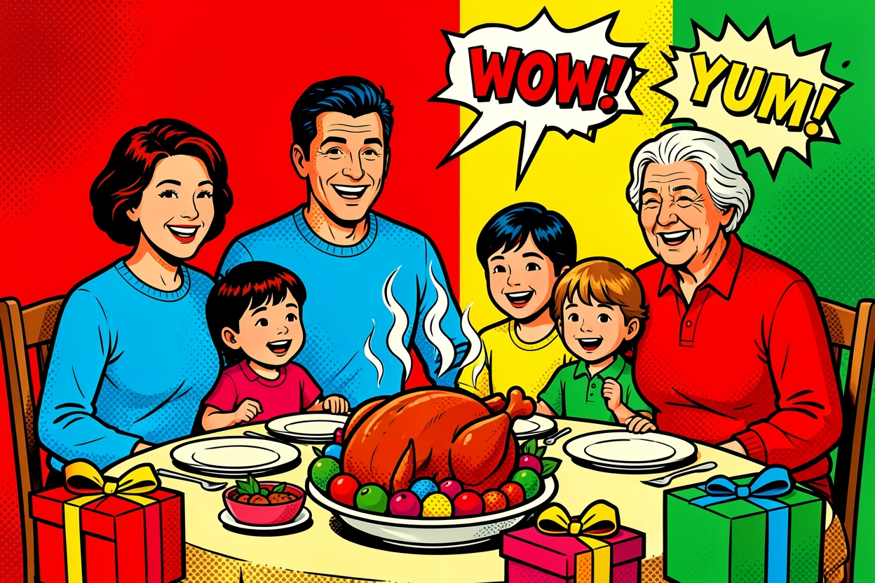 A family gathered for a festive holiday dinner