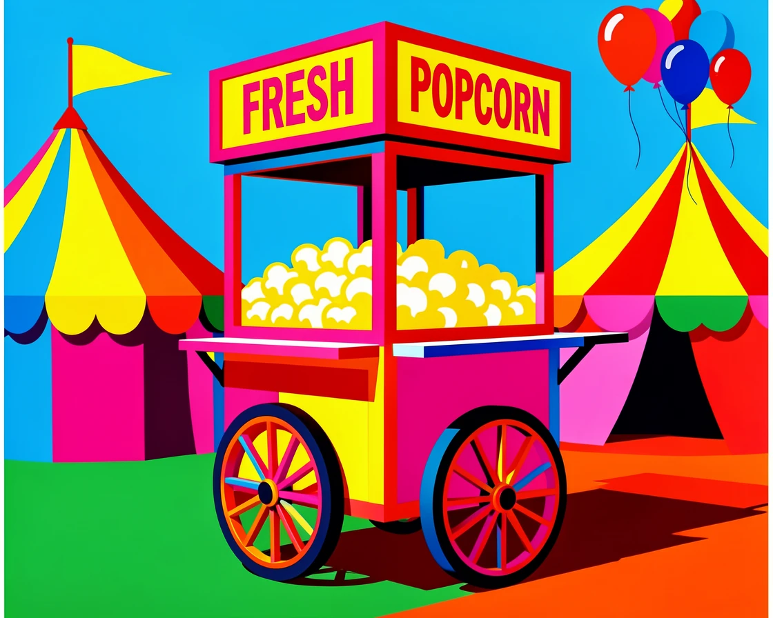 Old-fashioned popcorn cart at a carnival