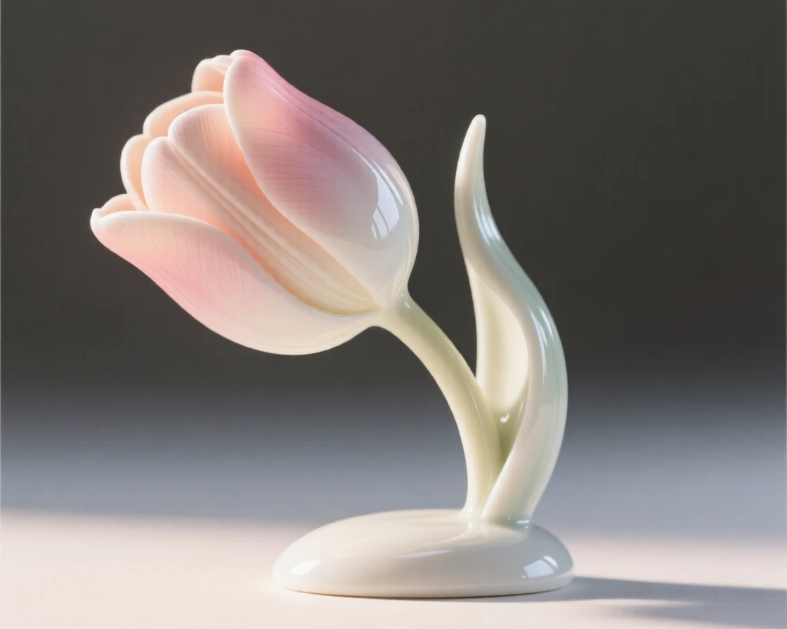 A single tulip opening at first light, glowing softly in gentle morning light.